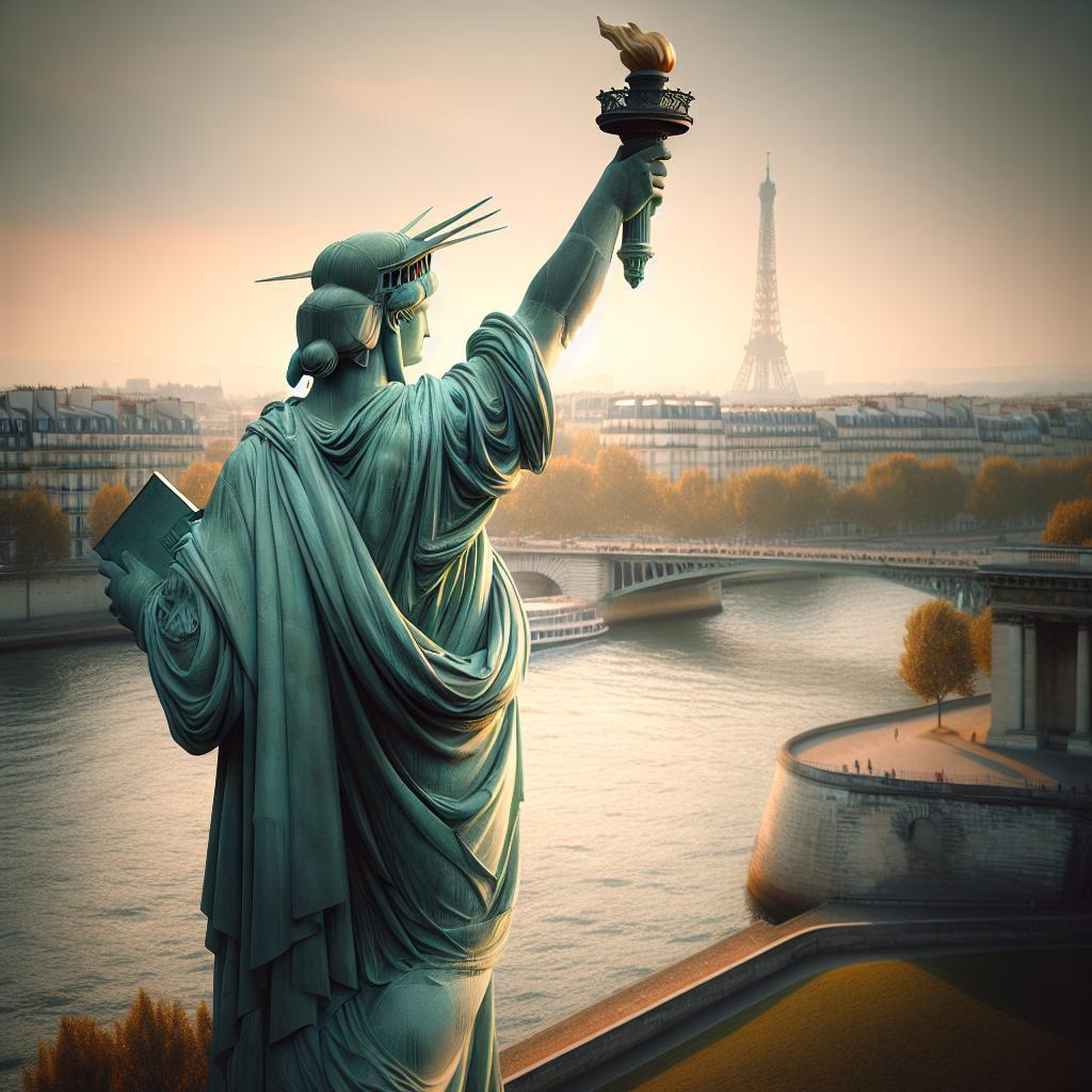 Statue of Liberty with the Eiffel Tower in the background